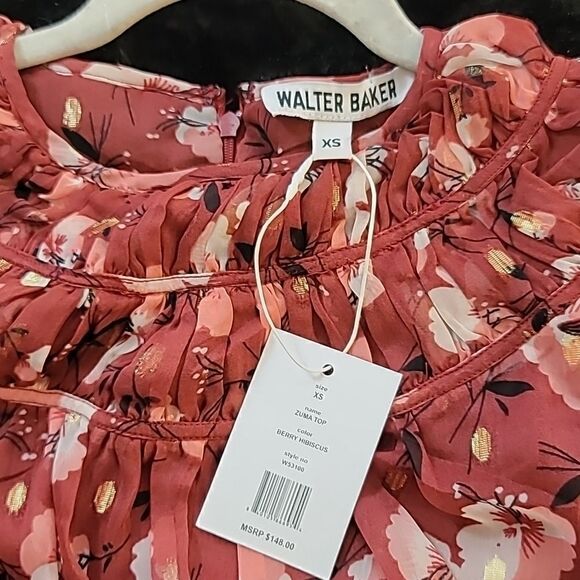 WALTER BAKER METALLIC FLORAL-PRINT BLOUSE SIZE - Picture 9 of 12